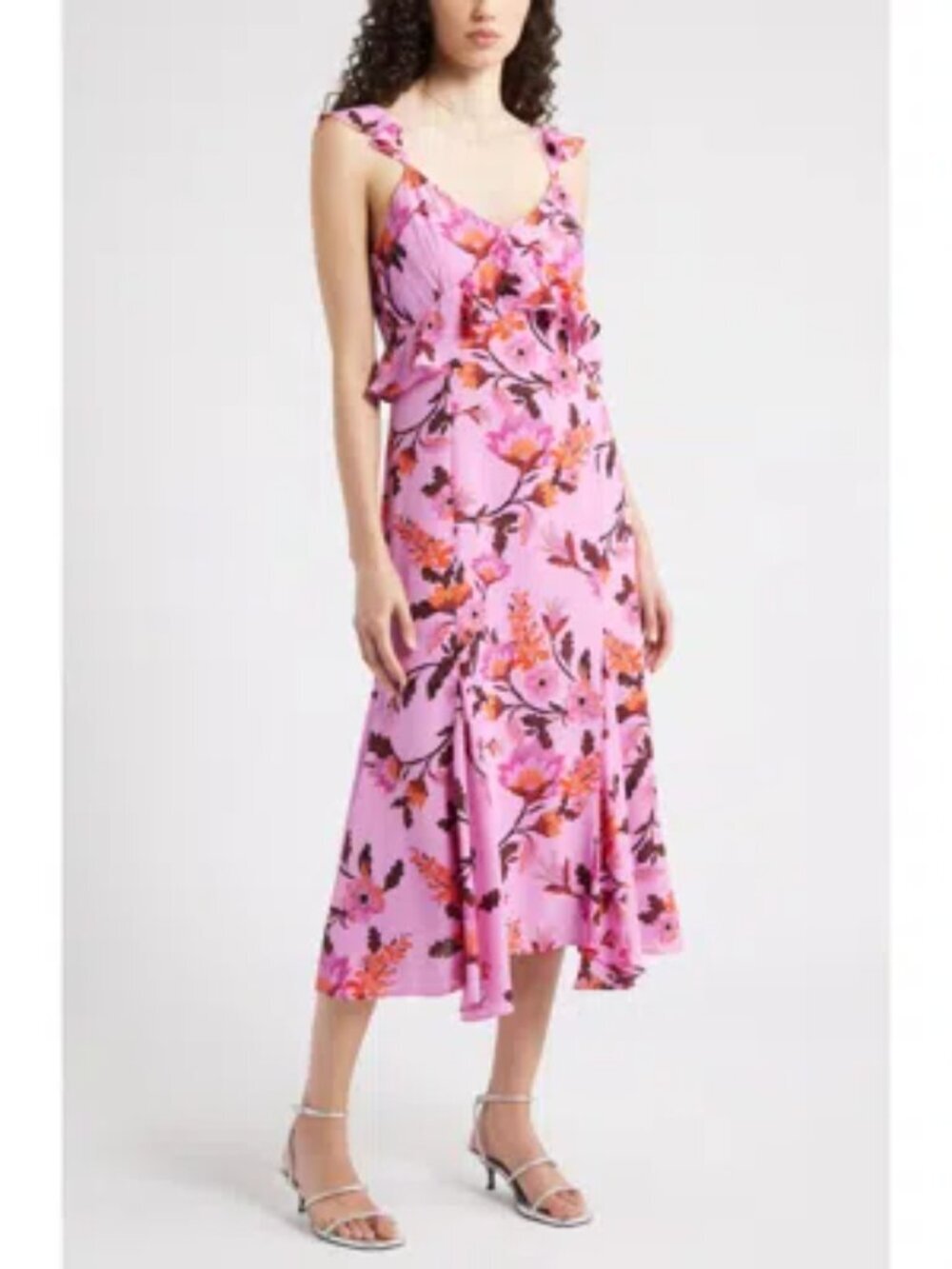 Chelsea28  Floral Print Ruffle Midi Dress In Pink.  Sz: S